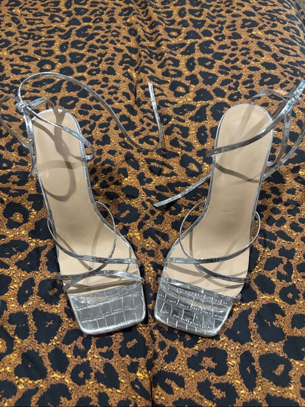 Silver Strappy High-Heel Sandals